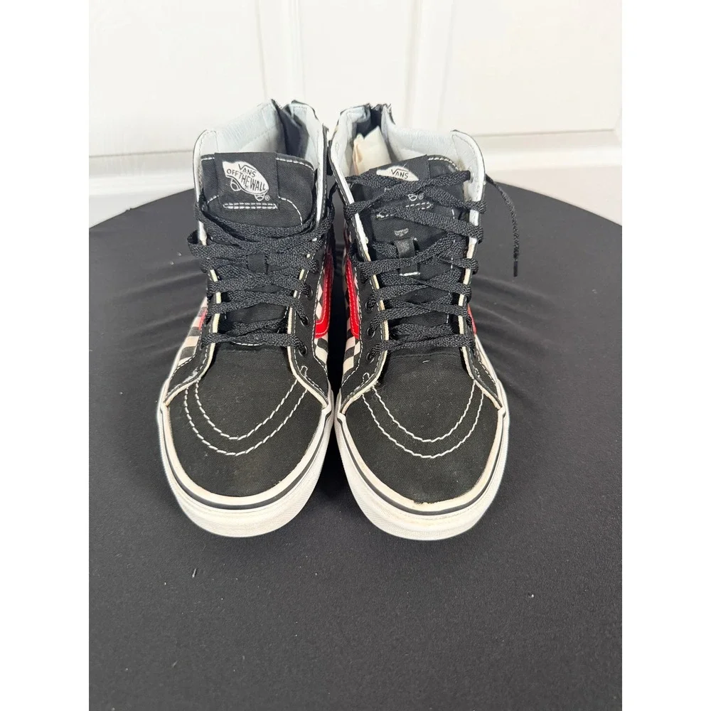 Vans Sk8-Hi Zip Kids 7.0 Checkerboard Black Red High Top Skate Shoes 721356